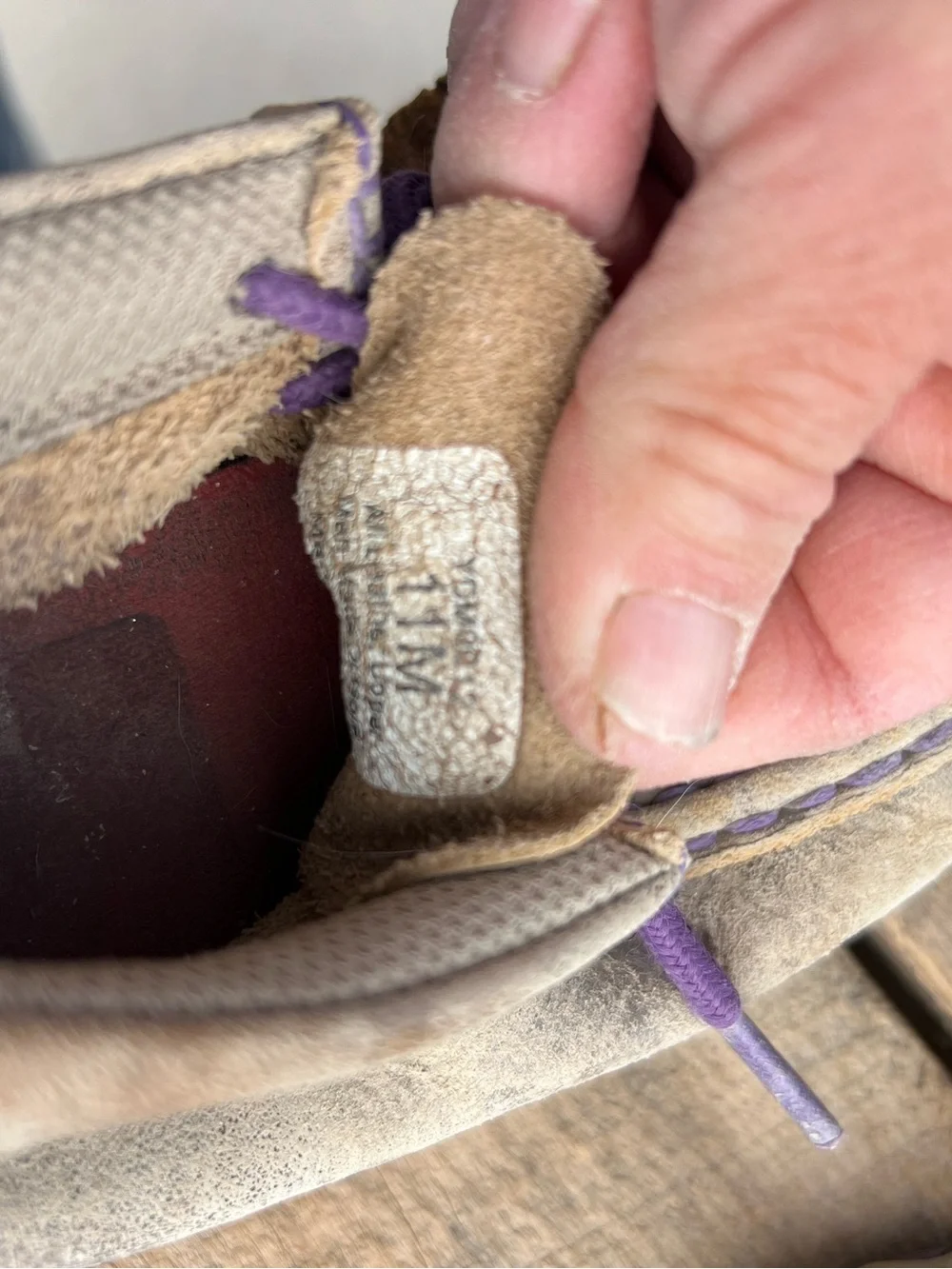 Timberland Taupe Suede Shoes with Purple Laces